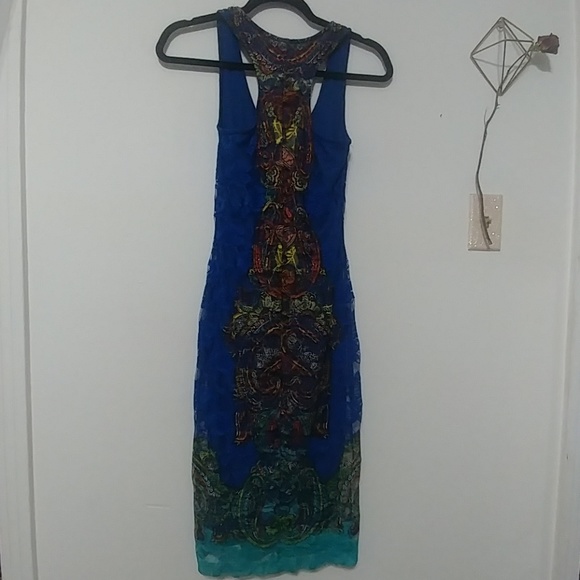 Blue Lace Midi Dress - Picture 2 of 6